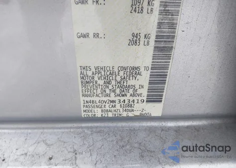 2021 Nissan Altima Sv Fwd из США, поврежденный, VIN 1N4BL4DV2MN343419